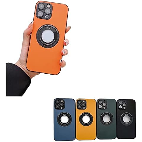 ZBTOP Tempered Glass Back Leather Magnetic Charging Case for iPhone 12/13/14 Pro Max,Leather Texture for Magnetic Charging Phone Case for iphone 12 13 14 Pro Pro Max (Orange,iPhone 13 Pro) Cover