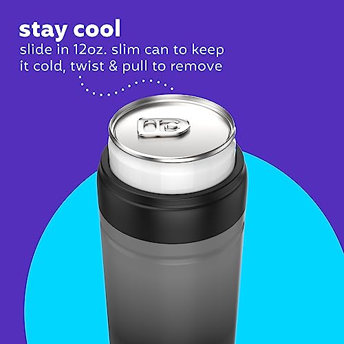 Bubba Trailblazer Barware Slim Can Cooler, 12oz Skinny Can for Beverages, Double-Wall Vacuum-Insulated Stainless Steel Slim Can Cooler Sleeve, Great for Beach, Tailgate, Pool, Party, & More, Black - Thumbnail 2