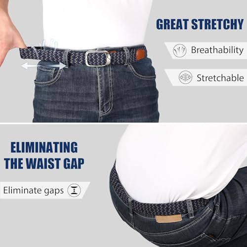 Image of JASGOOD Stretch Belt for Men, Men Women Elastic Woven Braided Belt 1 3 /8 Casual Belt Golf Belt for Jeans Pants