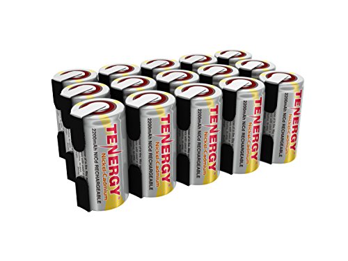 Tenergy 2200mAh Sub C NiCd Battery for Power Tools, 1.2V Flat Top Rechargeable Sub-C Cell Batteries with Tabs, 15-Pack by Tenergy - Used condition - US$21.55