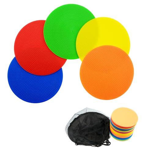 Spot Markers Set, 4inch Poly Floor Dots in 5 Colors with Mesh Storage Bag,Non-Slip Flat Floor Markers for Sports Practice (15, 4inch)