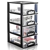 Cididu Desktop Organizer with 4 Drawers, Clear Plastic Storage Drawer Unit, Small Desk Organizer Storage Box, Durable Storage Bin Container Case for Countertop Stationery Pens Makeup Office Supplies