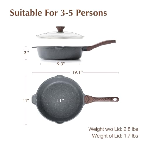 SENSARTE Nonstick Deep Frying Pan Skillet, 11-inch Saute Pan with Lid, Stay-Cool Handle, Chef Pan Healthy Stone Cookware Cooking Pan, Induction Compatible by SENSARTE - Image 4