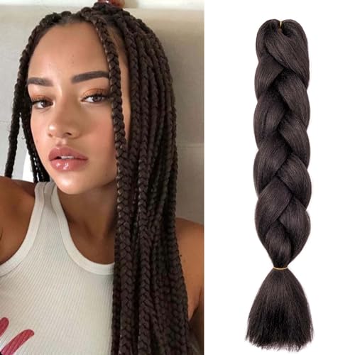 Gairyan Trecce extension jumbo per capelli sintetici, 1 pezzo, castano scuro, 61 cm, 100 g, trecce intrecciate