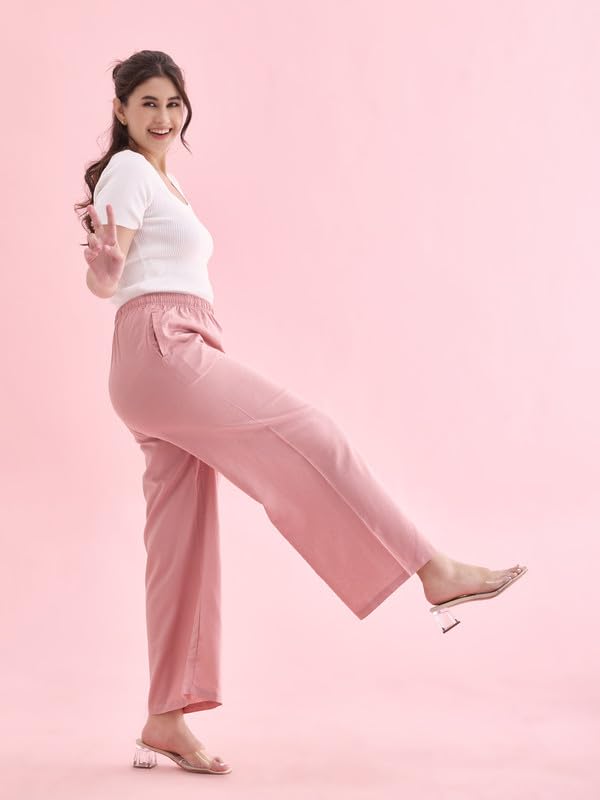 Image of GO COLORS Soft Viscose & Linen Blend Linen Palazzo Full Length for Women| Breathable, Mid Rise