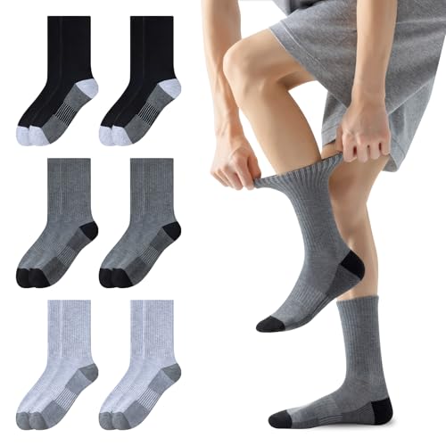 6 Pairs Men's Boot Work Socks, Terry Cushioned Crew Socks, Reinforced and Moisture Wicking for Outdoor Activities
