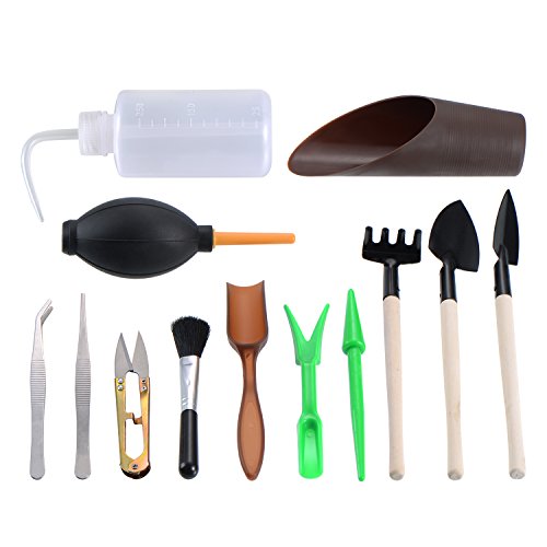 EBOOT 13 Pieces Mini Garden Hand Tools Transplanting Tools Succulent Tools Miniature Planting Gardening Tool Set