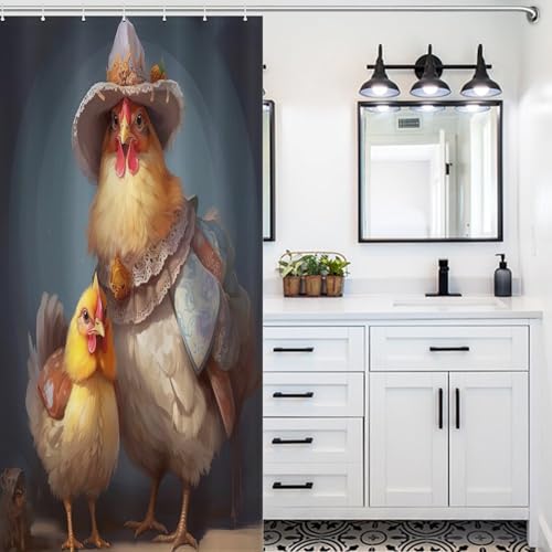 Rideau de douche poulet en polyester imperméable 92x183cm pour salle de bain - 5
