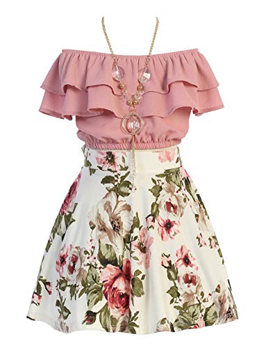 Big Girls Rose Off Shoulder Crop Ruffle Layered Top And Skirt Set Outfit Usa Size 10 #TOP1