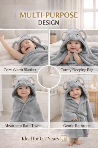 Image of First Kick Ultra Soft Hooded Baby Bath Towel, Premium Absorbent Quick Dry Newborn Towel, Gentle on Skin, Infant Bath Towel for 0-2 Years, Baby Boys & Girls, Large Size