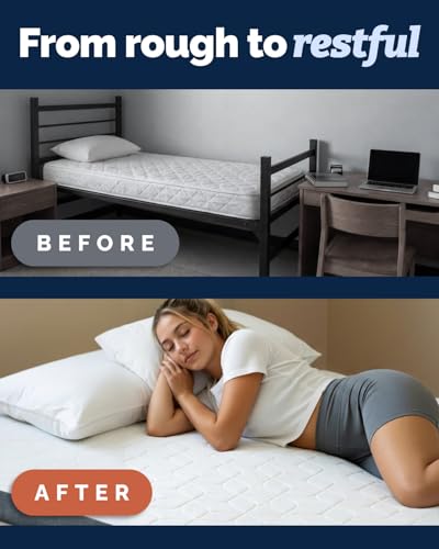 Image of Memory Foam Mattress Topper & Cooling Cover - Dorm Room Essentials - 3 Inch | Plush, Thick & Comfy, Pain & Pressure Relief, Twin XL Size Mattress Pad w / Straps & Removable Washable Cover, Oeko-Tex