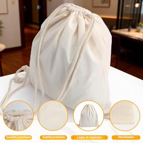 GZRXIOUS Lot de 5 Sac à Cordon en Coton Sac en Toile de Sport, 35x40cm – vue 3