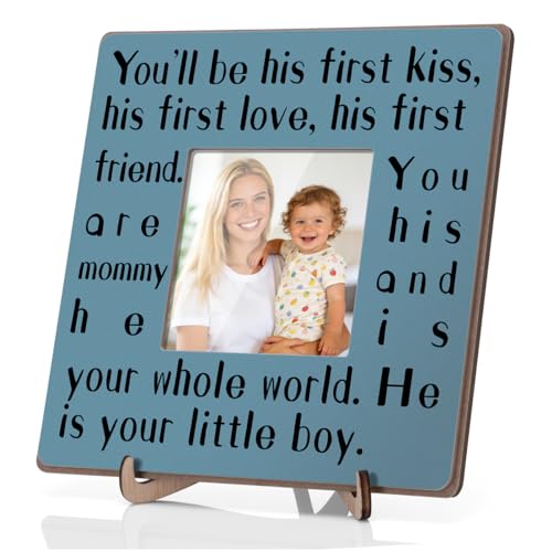 Xxoace New Mom Gifts for Mothers Day Picture Frame, First Time Mother Gifts from Son Husband, Boy Mom Wood Photo Frame, Birthday Gift for Expecting Mother Home Desk Decor, Fits 4x4 Photo