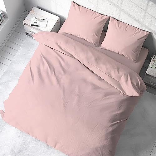 Parure de lit double en percale coton PERLARARA pour des nuits douces et un décor rose antique - 3
