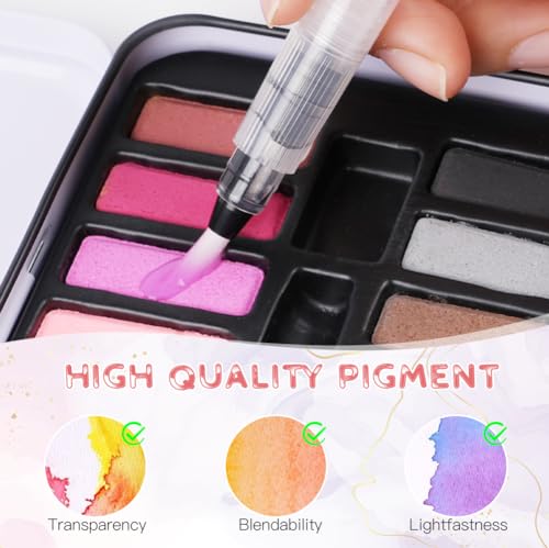 OSDUE Aquarelle Peinture, 24 Couleurs Kit de Peinture Aquarelle, Palette Aquarelle de Poche pour Artistes, Amateurs et Passionnés de Peinture avec Brosses, éPonges et Boîte pour Cadeaux Adultes – vue 4