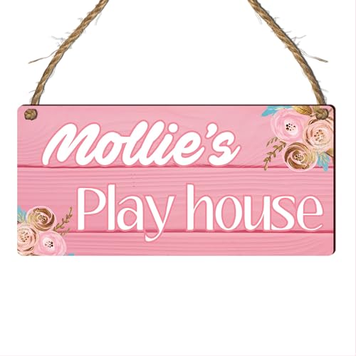 Personalised "Playhouse" Plaque – Customisable Children's Playhouse Sign for Indoor or Outdoor Use – for Kids' Playrooms or Garden Playhouses (Pink, Mdf Wood Indoor Use Only)