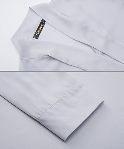 Yidarton Women's Cuffed Long Sleeve Casual V Neck Chiffon Blouses Tops with Tie(Gray,XL)