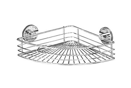WENKO Vacuum-Loc Eckablage Mod. Bari Wandregal ohne bohren praktische Vakuum-Befestigung verchromtes Metall für Badezimmer und Küche 35 x 9 x 22,5 cm
