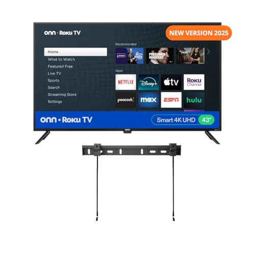 ONN 43-Inch Class 4K LED Smart TV + Free Wall Mount with Wi-Fi Connectivity and Mobile App | Flat Screen TV | Compatible with Apple Home Kit | Alexa (Renewed)