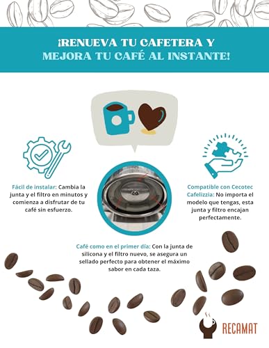 Miniatura 6 de Recamat Pack Junta Silicona Filtro Ducha Tornillo Portafiltro Recambio Cafetera Cecotec Cafelizzia Cumbia Modelos 790 890 Pro Steel Duo Shiny Fast Repuesto Duradero Calor