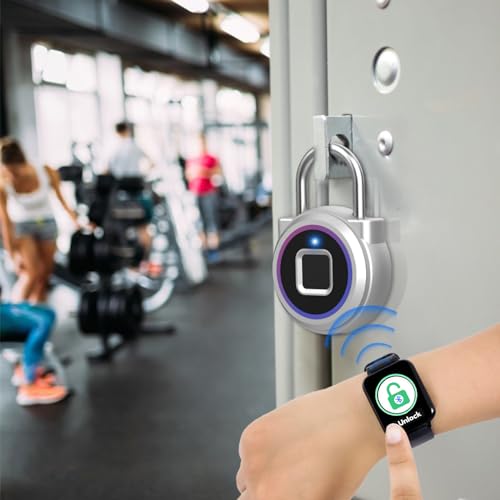 Vorhängeschloss Wetterfest für Spind mit Fingerabdruck iOSwatch App Smart Schloss mit Fingerabdruck Klein für Schrank Schließfach Gym Aussenbereich Zelt Keller Outdoor Regenbogenfarbe