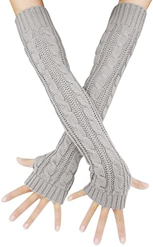 Bellady Womens Lady's Winter Knit Fingerless Arm Warmers Gloves, One Size Grey