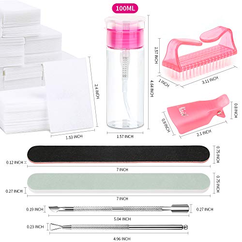 Fandamei Nail Polish Gel Remover Tools Kit With Nail Clips, 100Ml Nail Polish Remover Bottle, 500 Nail Remover Cotton Pad, Nail Brush, Cuticle Pusher, Cuticle Peeler, 100/180 Nail File,Buffer Block #TOP1