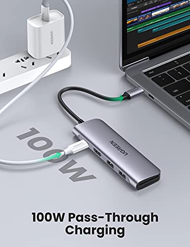 Adaptador USB C Hub 6 in 1 Tipo C to HDMI 4K, 2 USB 3.0 Ports, SD TF leitor de cartão, 100W PD para