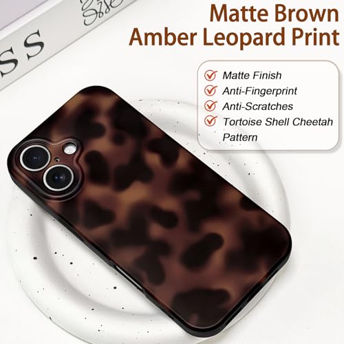 Hython for iPhone 16 Case Cute Matte Amber Leopard Print Cheetah Pattern Tortoise Shell Phone Cases for Women Men, Slim Anti-Scratch Soft TPU Bumper Shockproof Rubber Protective Cover, Brown Amber by Hython - Used condition - Image 3