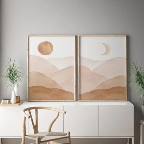 Affiches terre ton aquarelle au style abstrait minimaliste chaleureux
