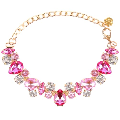 Image of HOWWFALY Dog Collar and Cat Collar Gold Chain Necklace Stainless Steel Adjustable Pink Diamonds Collar with Cute Pet Paw for Small Medium Pets Cats Dogs Kitten Puppy(Pink, L)