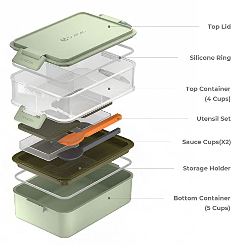 linoroso Bento Lunch Box for Adults with 3 Compartments Lunchbox with Sauce Container and Utensils - Image 2