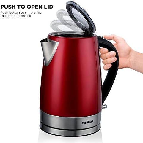 Cusimax 3000W 1.7L Cordless Electric Kettle - BPA-Free Water Kettle with Auto Shut-Off and Boil-Dry Protection - Stainless Steel - CMWK-180R - (Red)