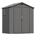 Greesum 6x4FT Plastic Outdoor Storage Shed with Floor, Resin Sheds with Lockable Double Door, Window & Vents, All-Weather Tool Sheds for Garden, Backyard, Patio, Dark Gray