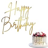 Cake Topper Happy Birthday en or, Décoration latérale en acrylique pour gâteaux, pour femmes, filles, hommes, garçons (Style 2)
