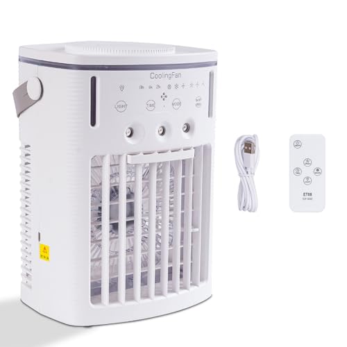 INCAFLINT Small Portable Air Conditioners, Mini Ac Unit with 1000ML Water Tank, 3 Spray Ports, 3 Wind Speeds, 3 Timers, 7 Kinds of Colorful Lights, Cooling Fans for Bedroom Camping Car