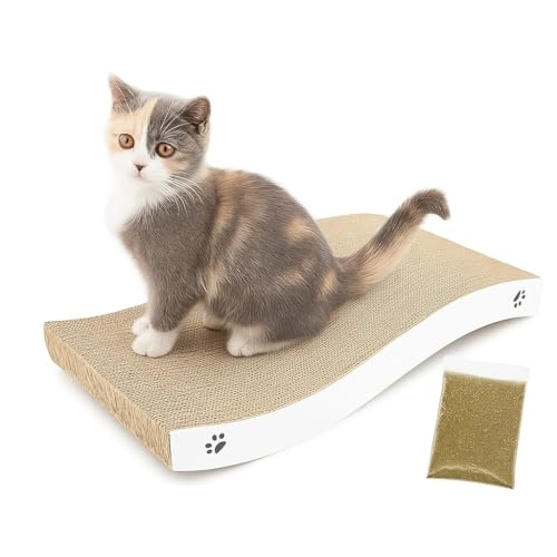 Image of Cat Scratcher Cardboard 2 in 1 Reversible Scratching Pad Recyclable Corrugated Scratch Toy with Wave Shape & 10ML Catnip Cat Scratch Lounge for Furniture Protection Scratch Board