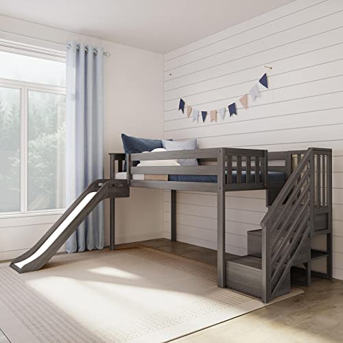 Max & Lily Twin Size Low Loft Bed with Slide and Stairs