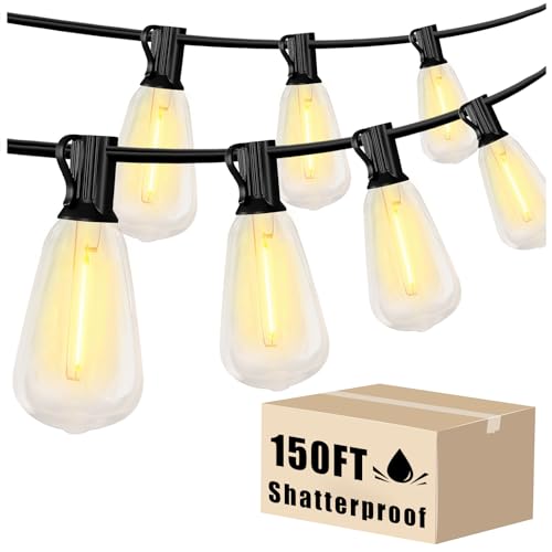 DAYBETTER 150FT Outdoor String Lights Waterproof 75 pcs Warm White LED Bulbs 2700K for Patio, Yard, Garden & Holiday Decor Durable Weatherproof Lights for Parties, Weddings, Backyard Lighting
