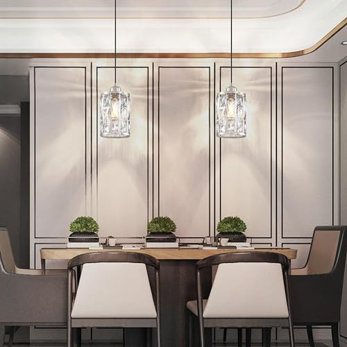 Dolaimi House 3 Pack 1 Light 5.4" Crystal Shade Hanging Kitchen Island Pendant Light Brushed Nickel Finish,Modern Pendant Fixture with Crystal Metal Shade for Bar,Dining Room,Living Room Over Sink by Dolaimi House - Image 4