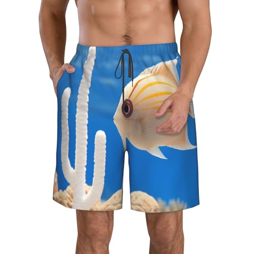 Fish and Coral Men's Beach Pants-Quick-Dry & Comfortable Mens Beach Shorts for Men, Perfect for Surfing and Everyday Wear