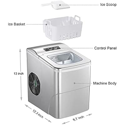 OKADA Countertop Portable Ice Maker Machine - 9 Ice Cubes Ready in 6 Mins - Makes 26 lbs Ice in 24 hrs - Electric Ice Making Machine with Removable Basket and Ice Scoop (Sliver)