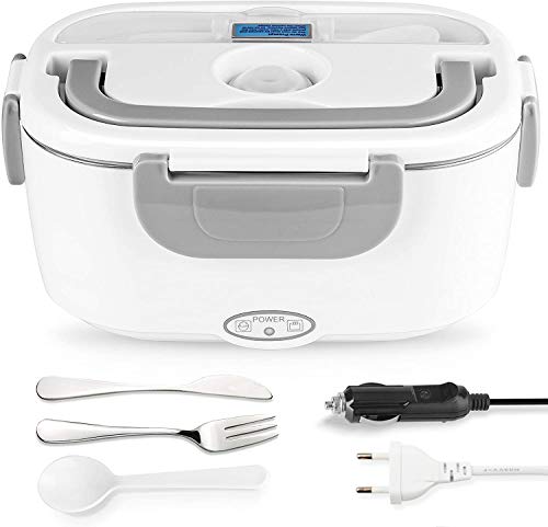 Boîte à Déjeuner électrique 2 en 1, Boîte à Sandwich Chauffante pour Voiture et Usage Domestique Portable 220 V & 12 V / 24 V 40 W – Chauffe-aliments Portable en Acier Inoxydable