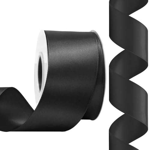 Rilisili Black Satin Ribbon 2 Inch 25 Yards Double Faced Polyester Satin Ribbons for Gift Wrapping DIY Crafts Weddings Invitations Flower Bouquet Bow Making Home Decor Sewing