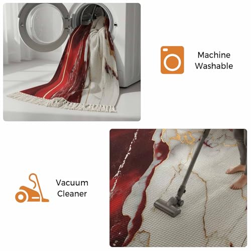 Tapete corredor rojo 2x6ft con flecos antideslizante miniatura 5