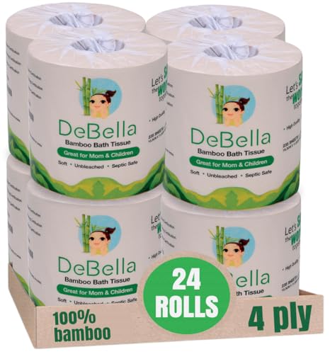 Ultra-Soft Bamboo Toilet Paper - 4 Ply, Septic Safe, Hypoallergenic, Eco-Friendly, Unbleached, Sustainable Bathroom Tissue (24 Rolls)