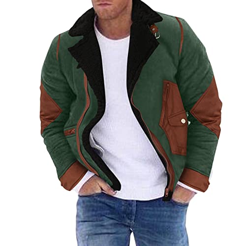 Veste cuir homme XXXXXL chaude contre le froid col revers vert