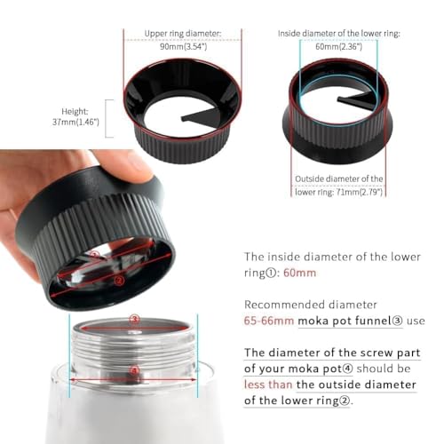 Watchget Moka Pot Dosing Funnel - 60mm Espresso Coffee Dosing Ring, Plastic Powder Receiver & Distribution Tool for 6-Cup Moka Express Pot, Black - Image 2