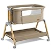 3 in 1 Baby Bassinet, Rocking Bassinets with Comfy Mattress and Wheels, Adjustable Height Bassinet Bedside Sleeper, Easy Folding Portable Crib for Newborn (Khaki)