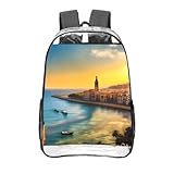 CNTDBU Sunset in Barcelona - Mochila transparente de 16 pulgadas, bolsa de PVC transparente aprobada para estadios, bolsillo frontal con estampado personalizado, mochila de viaje ligera unisex